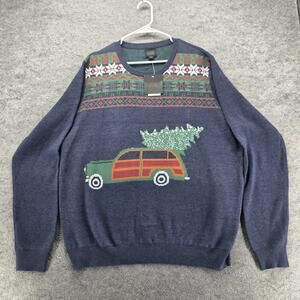 14TH & UNION Sweater Mens 2XL Blue Crew Neck Pullover Fair Isle Christmas